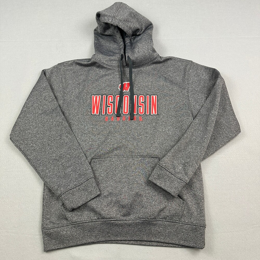 Wisconsin Badgers Hoodie Men Medium Gray Champion Sweatshirt Pullover NCAA M